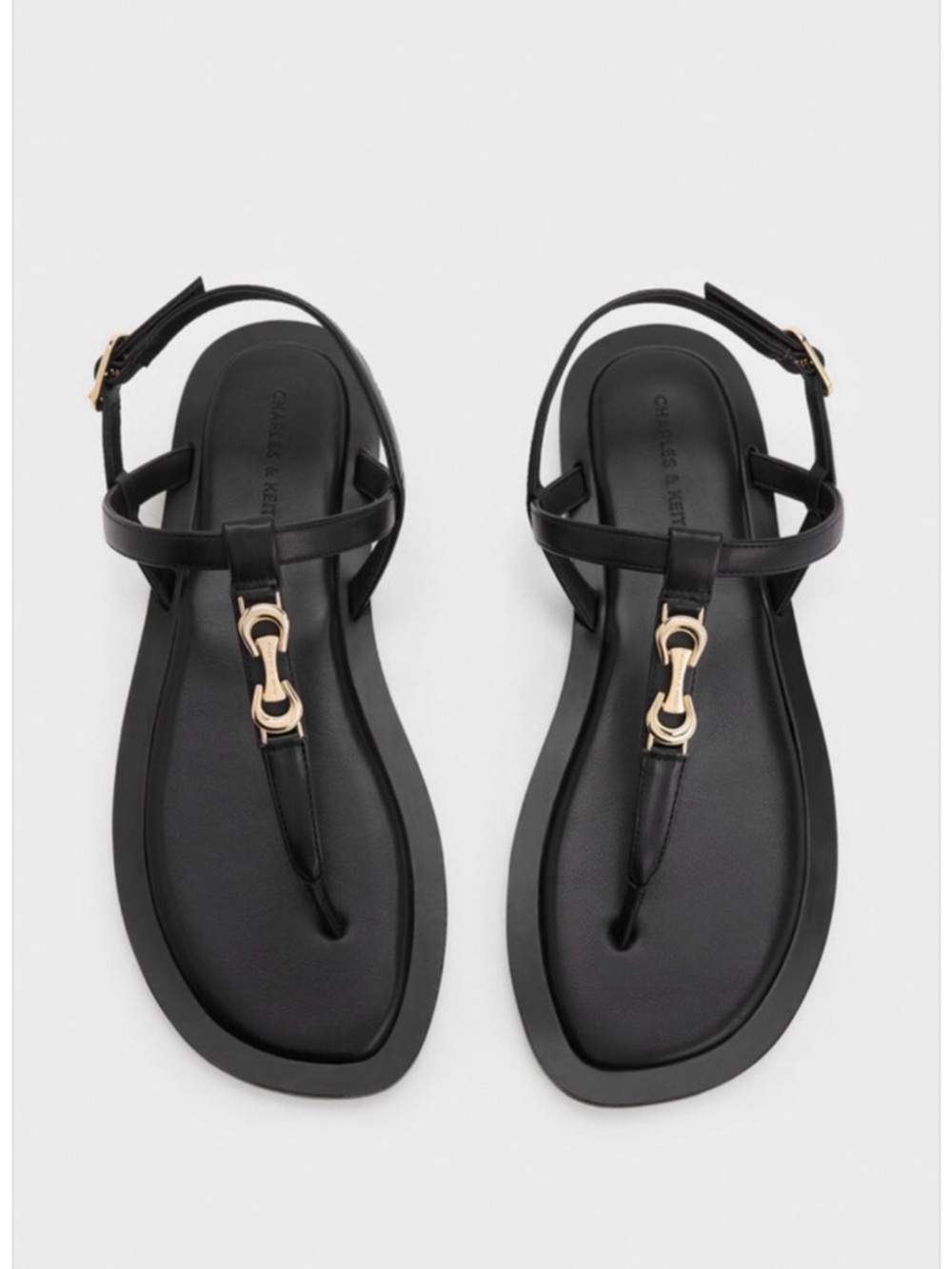 Charles & Keith Black Sandal with Gold Chain Accent